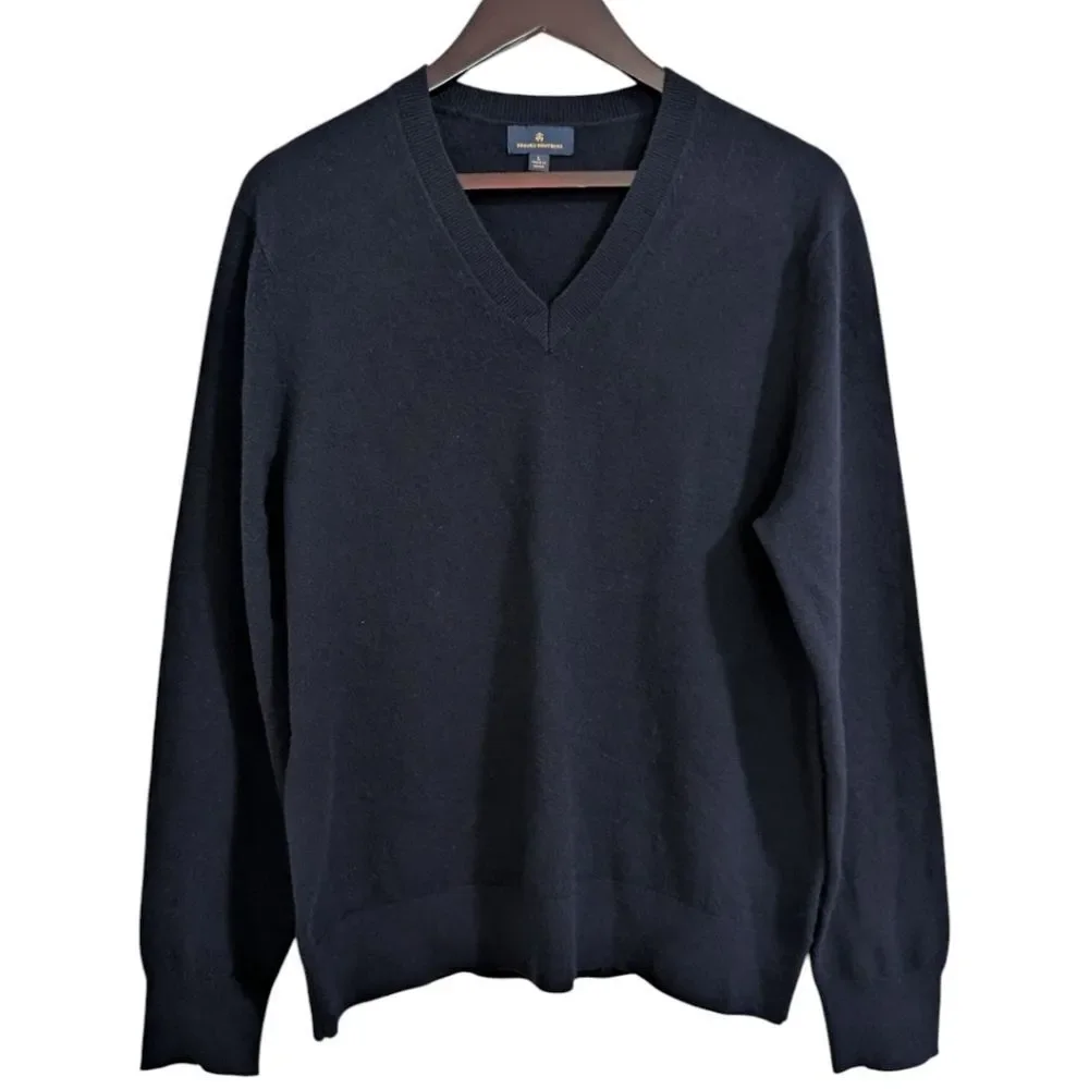 ​Brooks Brothers Navy Blue Cashmere & Wool V-Neck Sweater - Size Large
